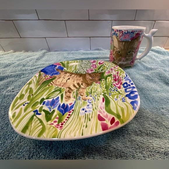 Cat Plate and Coffee Mug Zrike Minou-ettes by Pradalie Fine Porcelain - Picture 1 of 10